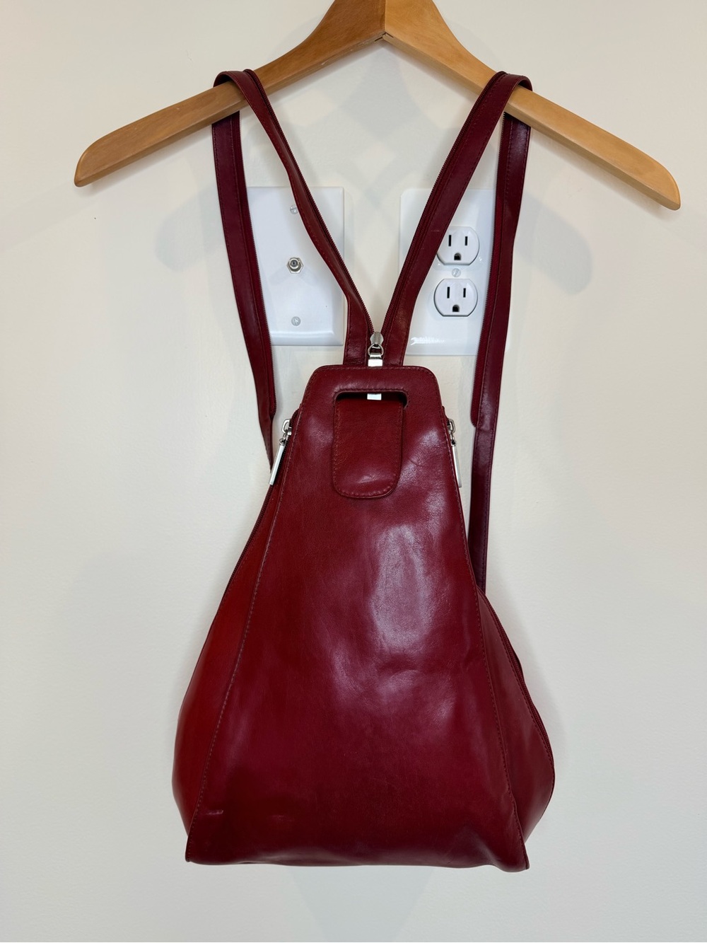 Hobo International Red Leather Convertible Sling Backpack Vintage 90s Y2K